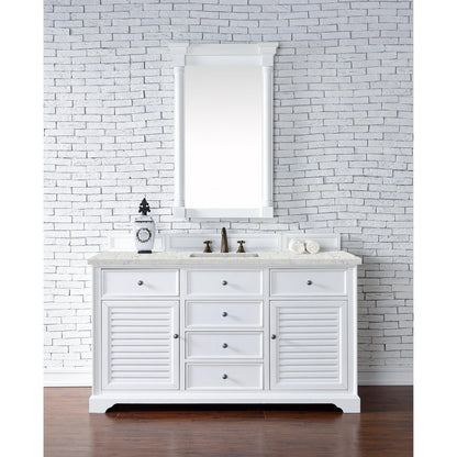 James Martin Vanities Savannah 60" Bright White Single Vanity Cabinet With 3cm Eternal Jasmine Pearl Quartz Top