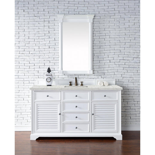 James Martin Vanities Savannah 60" Bright White Single Vanity Cabinet With 3cm Eternal Jasmine Pearl Quartz Top