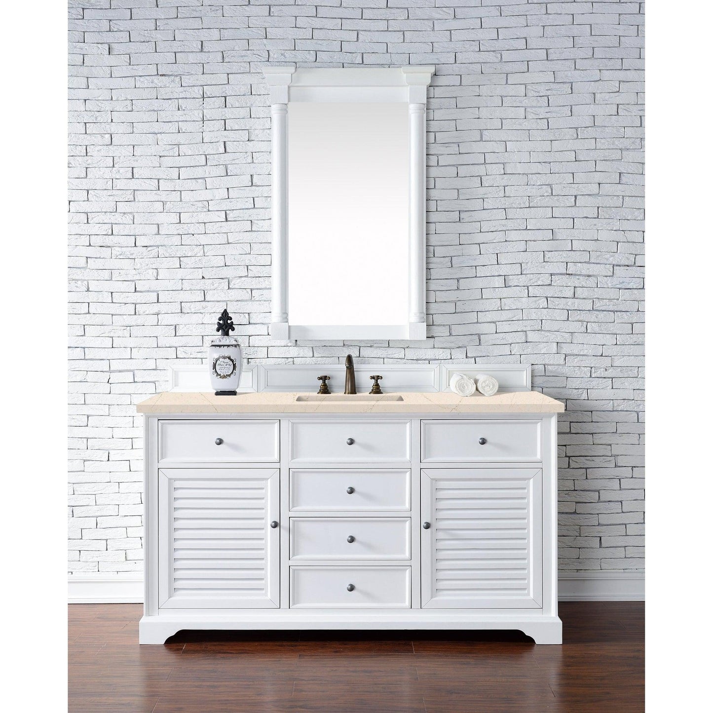 James Martin Vanities Savannah 60" Bright White Single Vanity Cabinet With 3cm Eternal Marfil Quartz Top