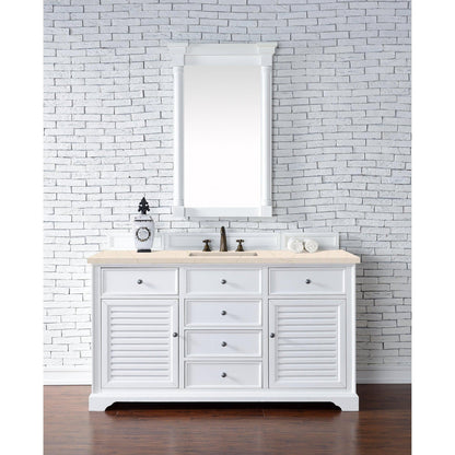 James Martin Vanities Savannah 60" Bright White Single Vanity Cabinet With 3cm Eternal Marfil Quartz Top