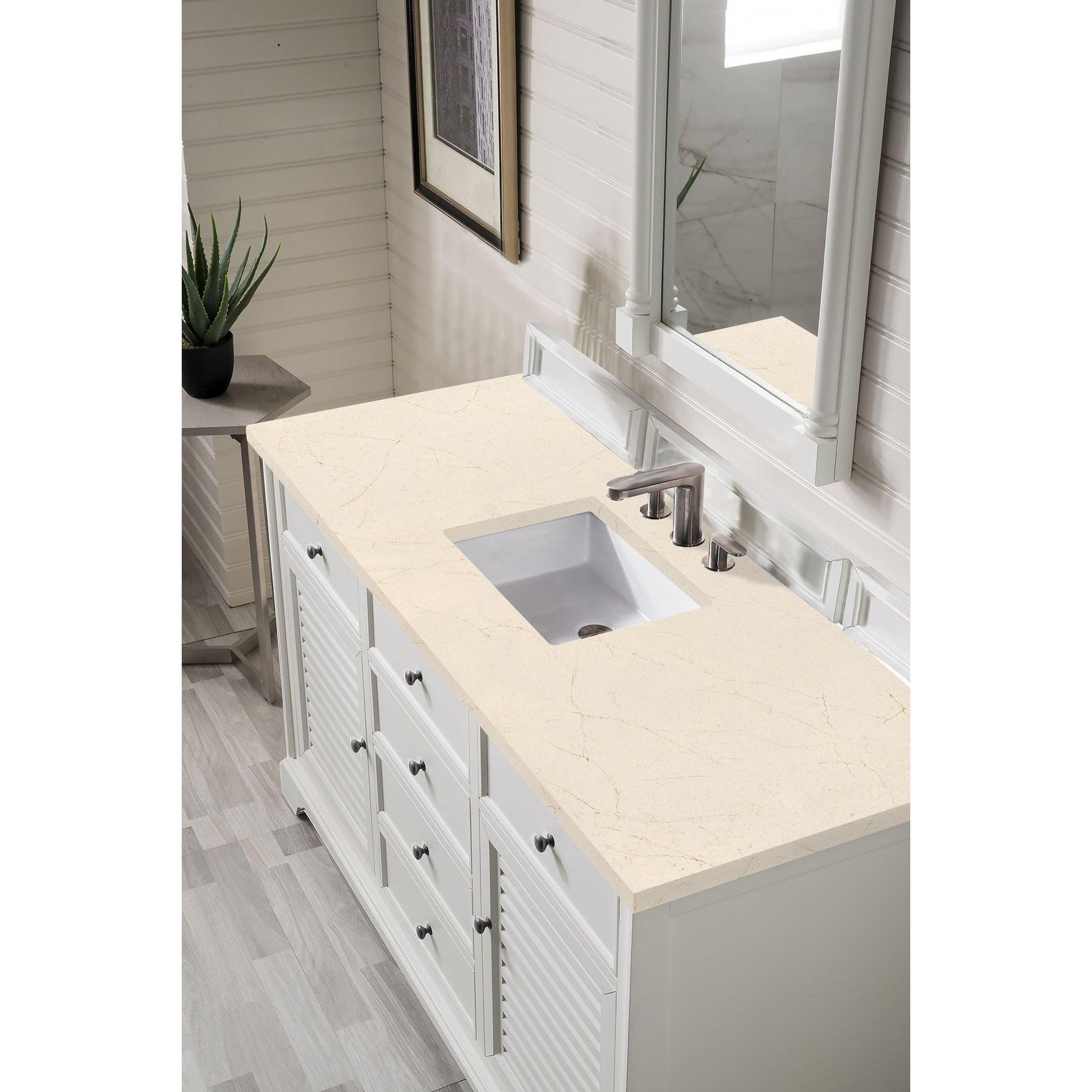 James Martin Vanities Savannah 60" Bright White Single Vanity Cabinet With 3cm Eternal Marfil Quartz Top