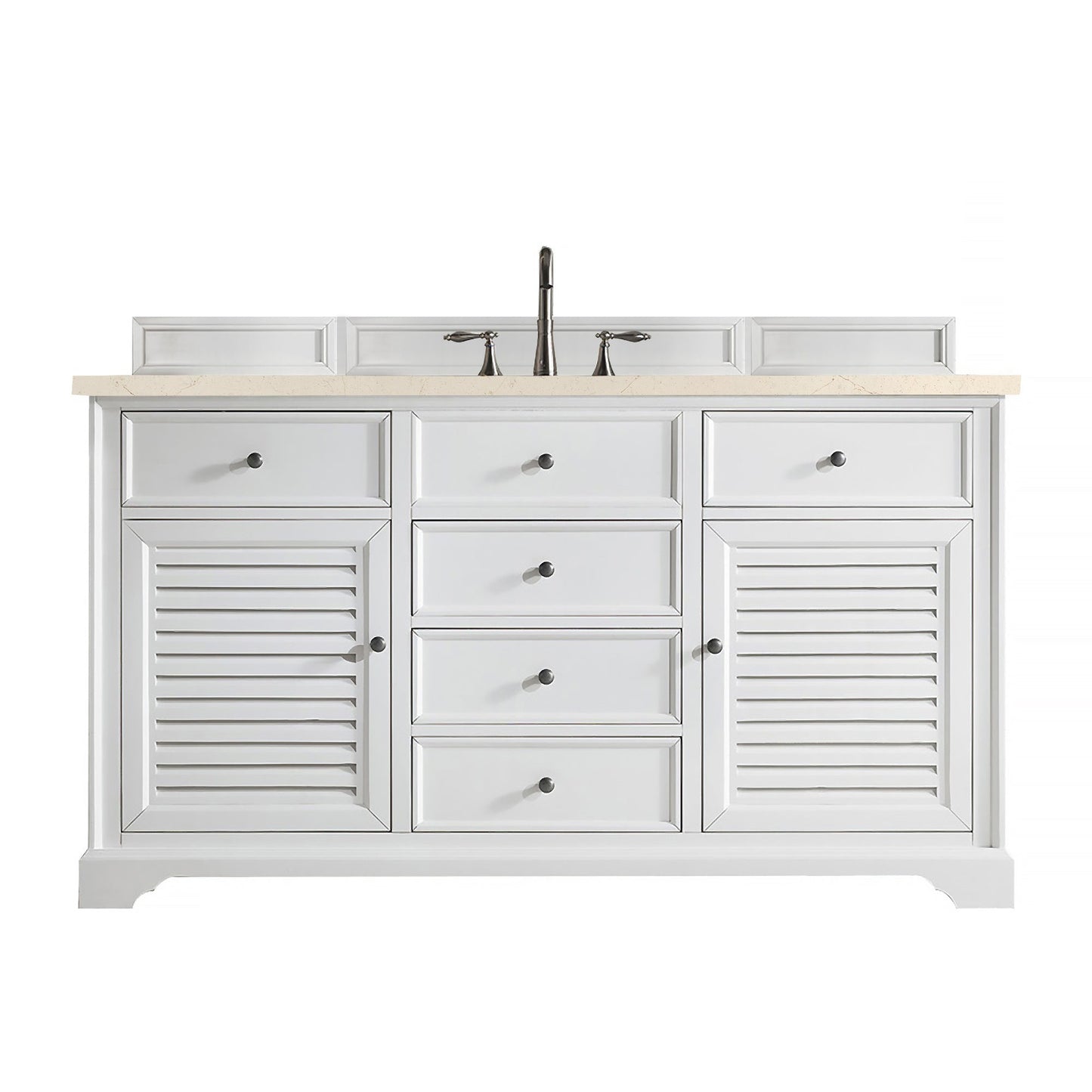 James Martin Vanities Savannah 60" Bright White Single Vanity Cabinet With 3cm Eternal Marfil Quartz Top