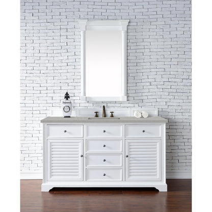 James Martin Vanities Savannah 60" Bright White Single Vanity Cabinet With 3cm Eternal Serena Quartz Top