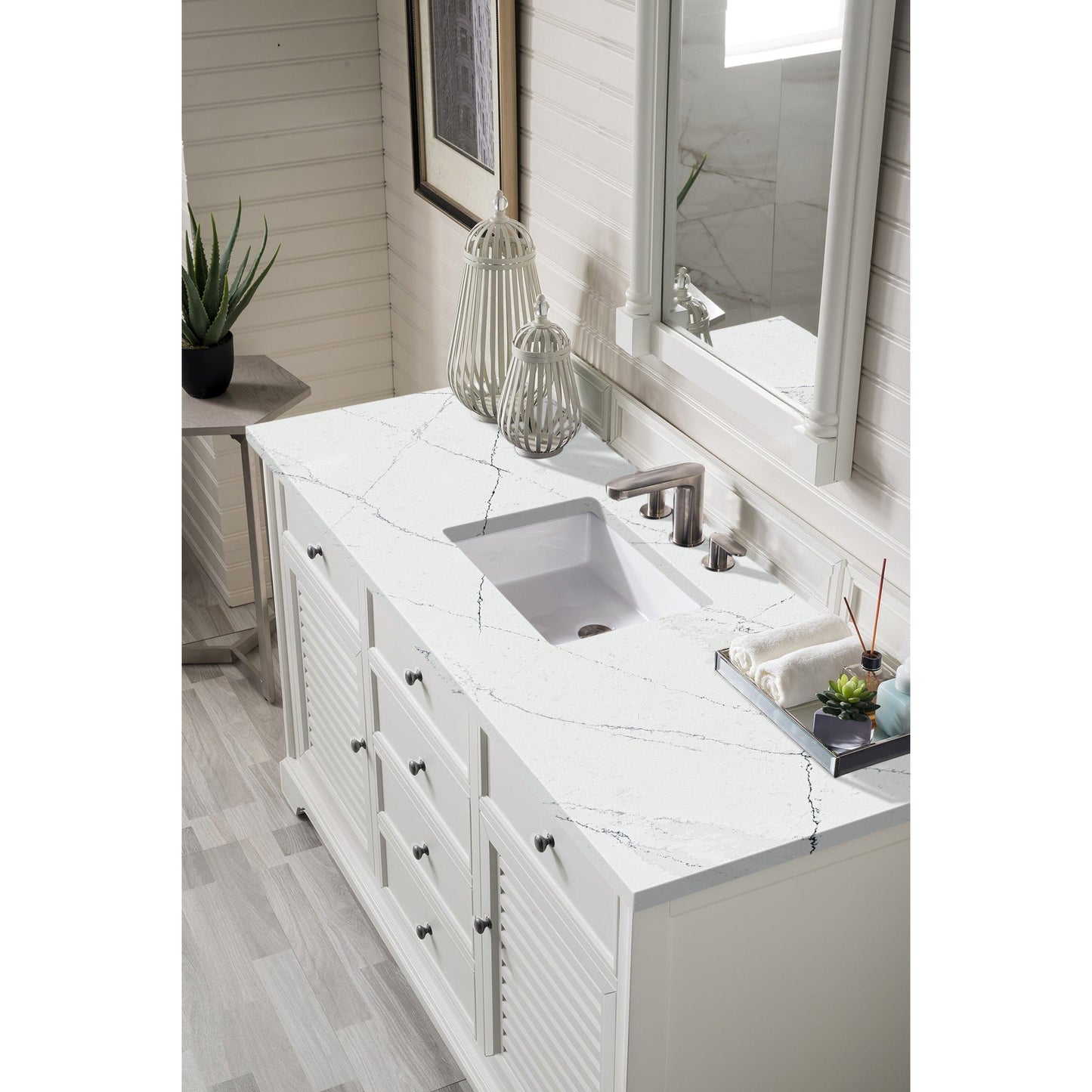 James Martin Vanities Savannah 60" Bright White Single Vanity Cabinet With 3cm Ethereal Noctis Quartz Top