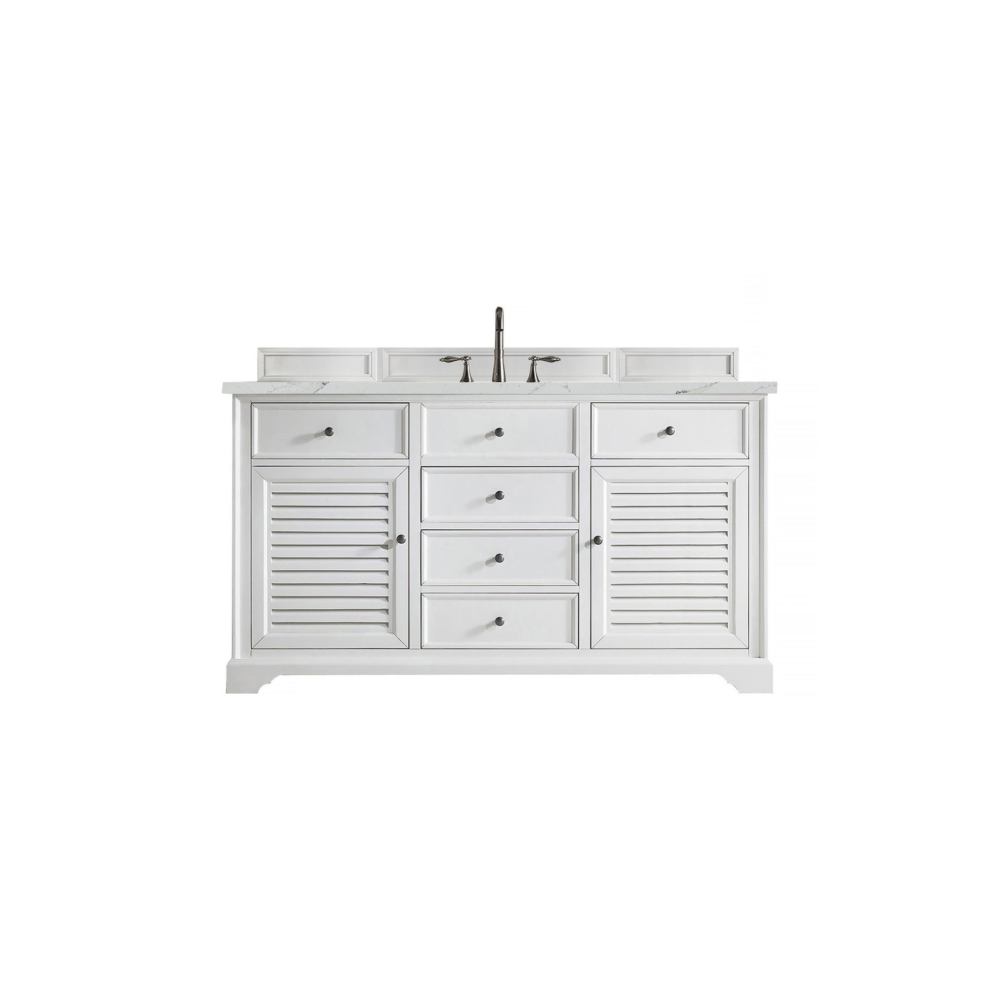 James Martin Vanities Savannah 60" Bright White Single Vanity Cabinet With 3cm Ethereal Noctis Quartz Top