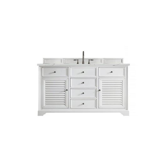 James Martin Vanities Savannah 60" Bright White Single Vanity Cabinet With 3cm Ethereal Noctis Quartz Top