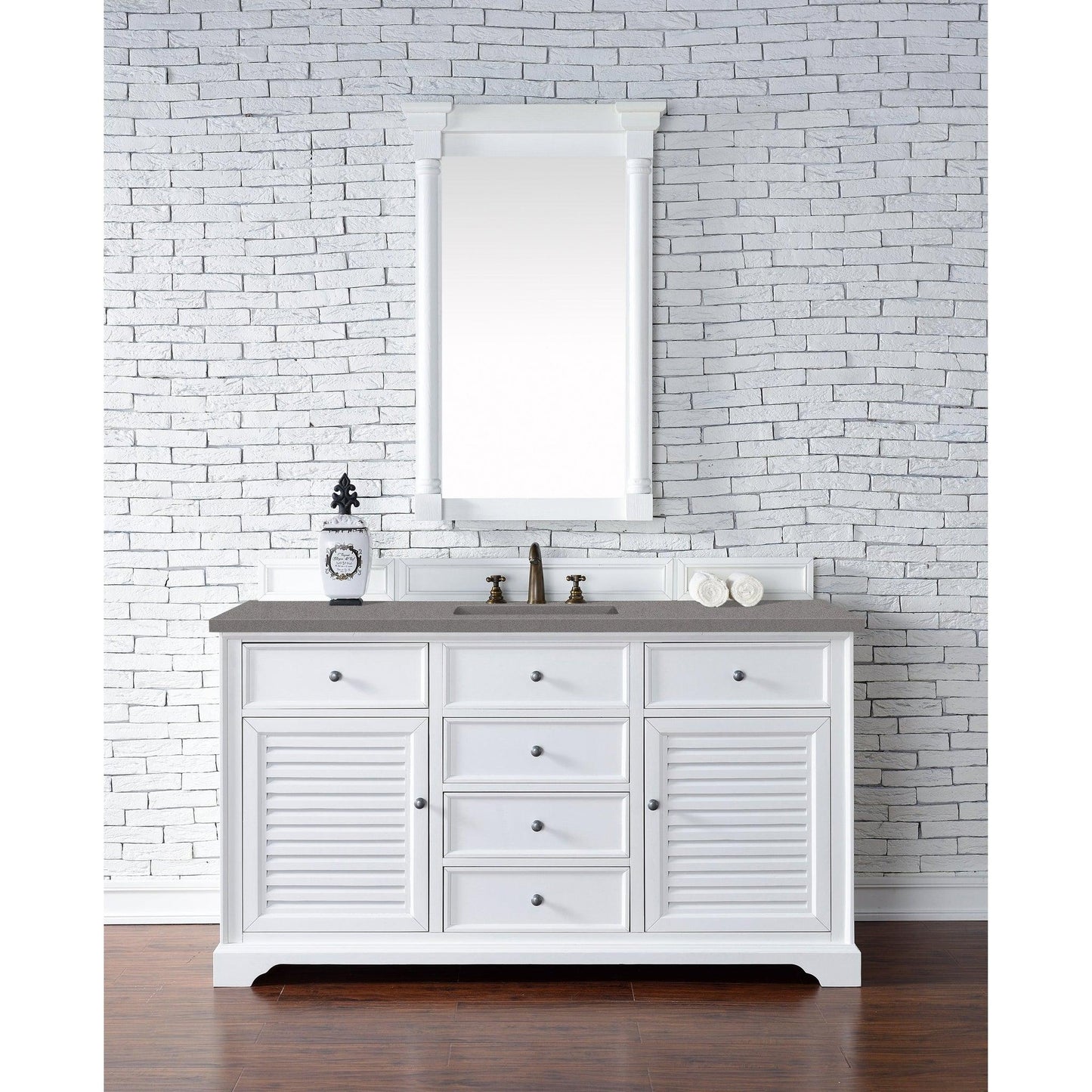 James Martin Vanities Savannah 60" Bright White Single Vanity Cabinet With 3cm Grey Expo Quartz Top