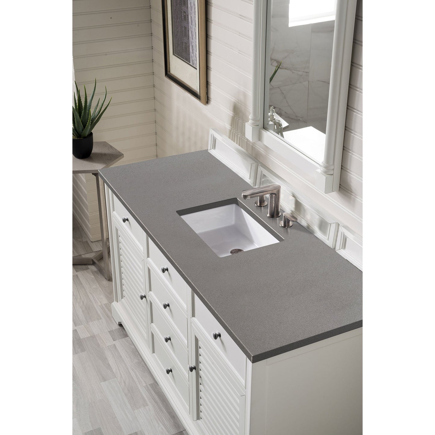 James Martin Vanities Savannah 60" Bright White Single Vanity Cabinet With 3cm Grey Expo Quartz Top