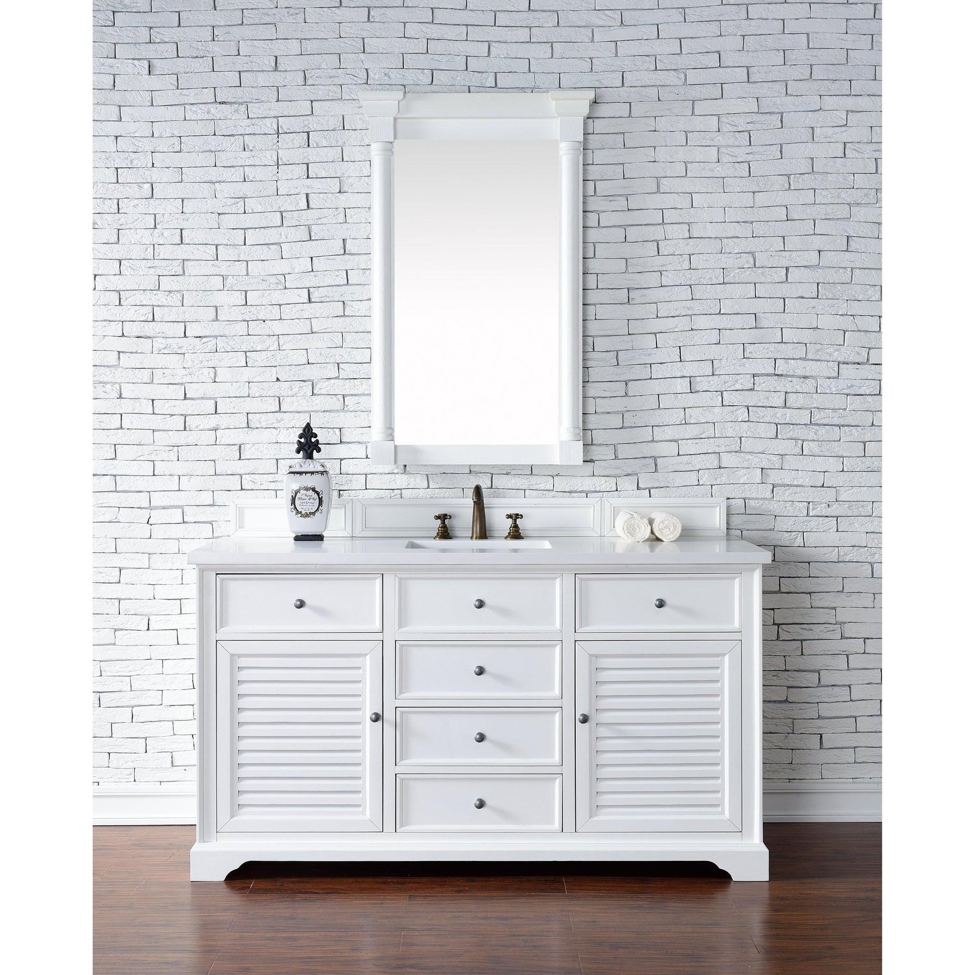 James Martin Vanities Savannah 60" Bright White Single Vanity Cabinet With 3cm White Zeus Quartz Top