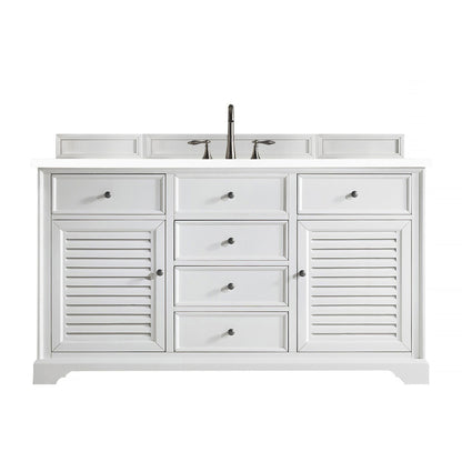 James Martin Vanities Savannah 60" Bright White Single Vanity Cabinet With 3cm White Zeus Quartz Top