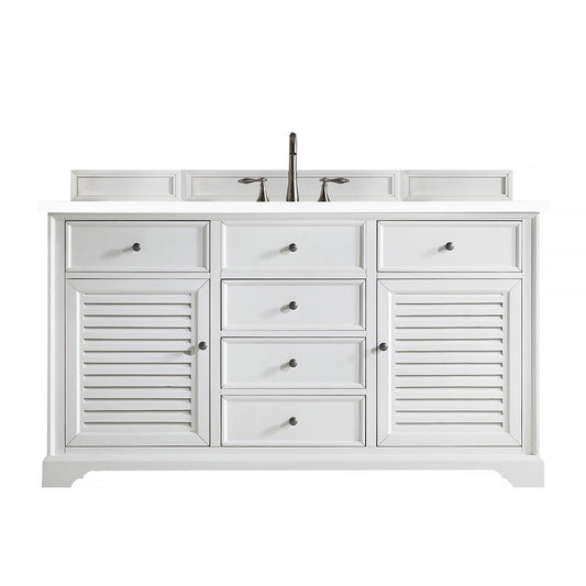 James Martin Vanities Savannah 60" Bright White Single Vanity Cabinet With 3cm White Zeus Quartz Top