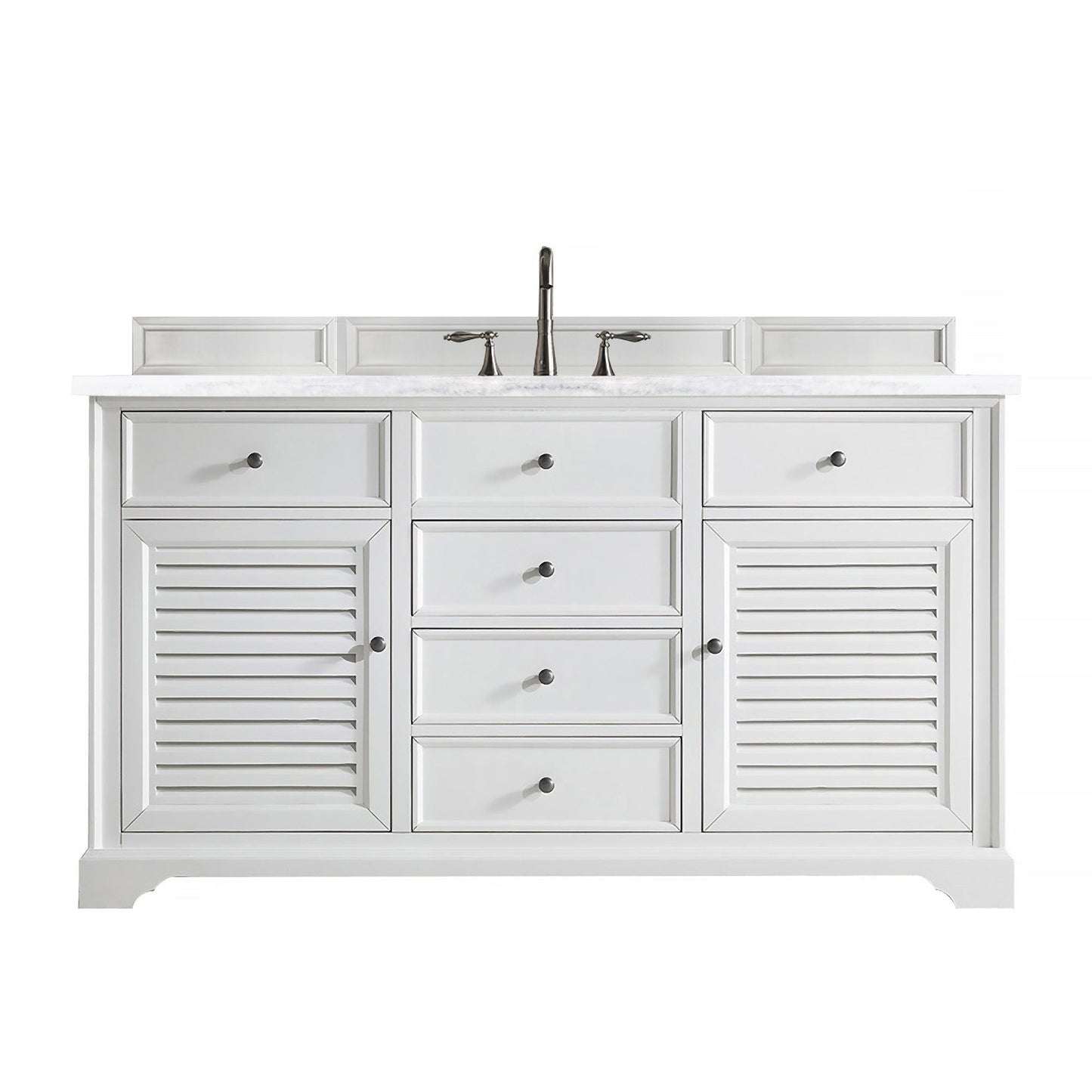 James Martin Vanities Savannah 60" Bright White Single Vanity With 3cm Arctic Fall Solid Surface Top