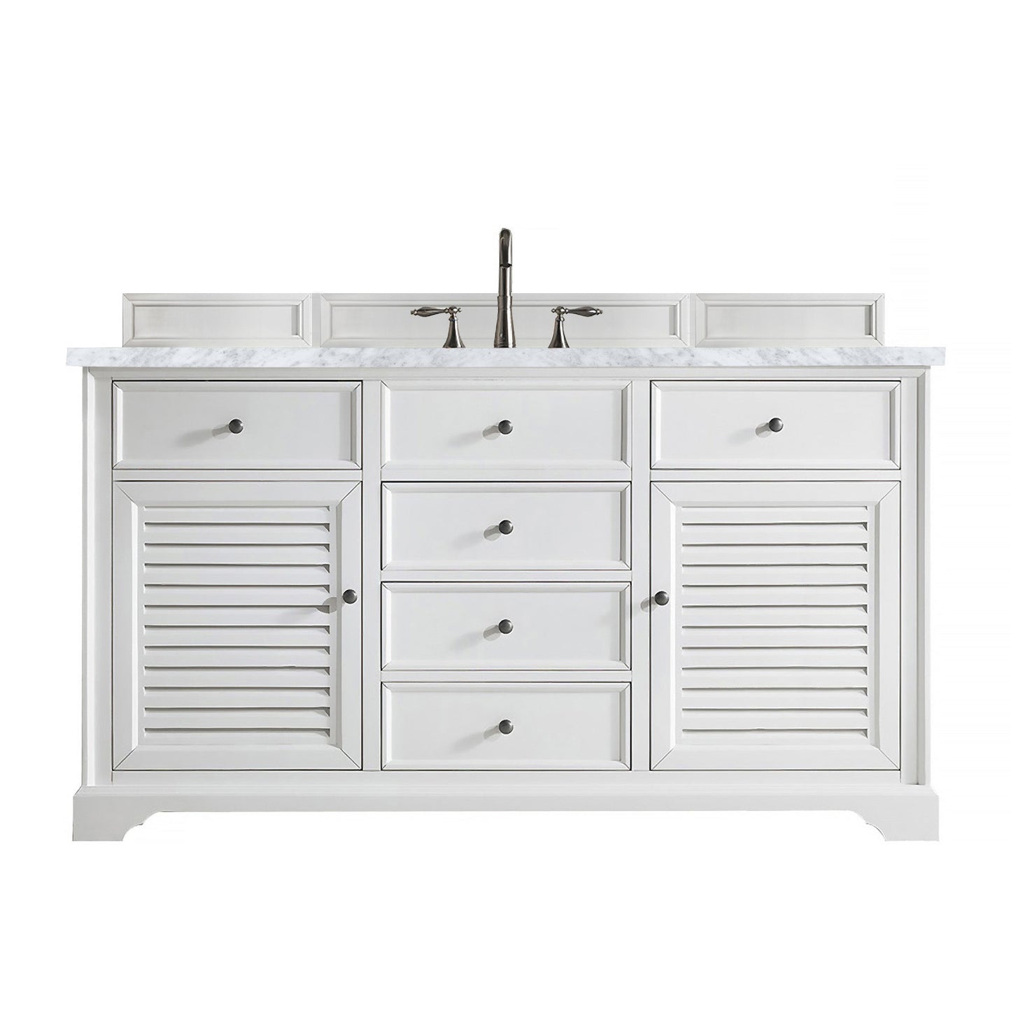 James Martin Vanities Savannah 60" Bright White Single Vanity With 3cm Carrara Marble Top