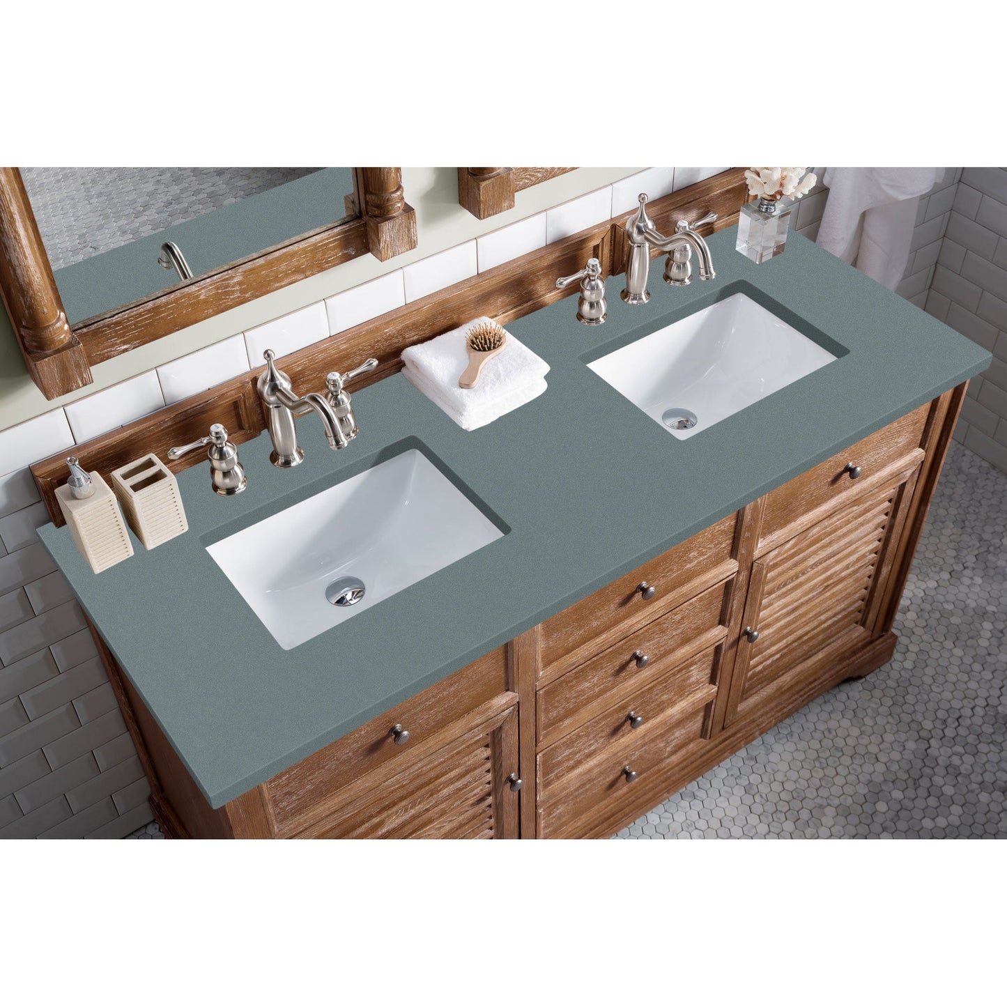 James Martin Vanities Savannah 60" Driftwood Double Vanity Cabinet With 3cm Cala Blue Quartz Top