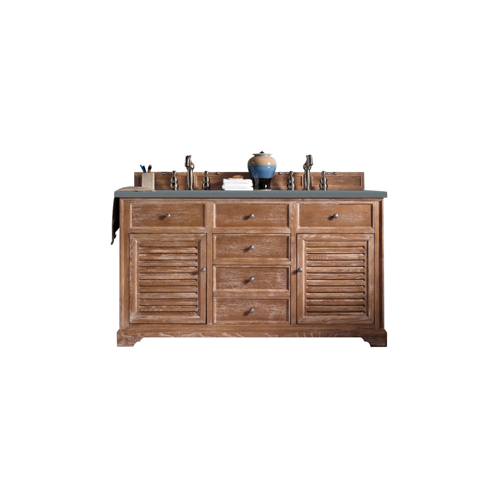 James Martin Vanities Savannah 60" Driftwood Double Vanity Cabinet With 3cm Cala Blue Quartz Top