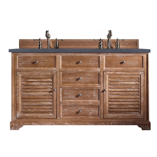 James Martin Vanities Savannah 60" Driftwood Double Vanity Cabinet With 3cm Charcoal Soapstone Quartz Top