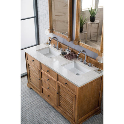 James Martin Vanities Savannah 60" Driftwood Double Vanity Cabinet With 3cm Eternal Jasmine Pearl Quartz Top