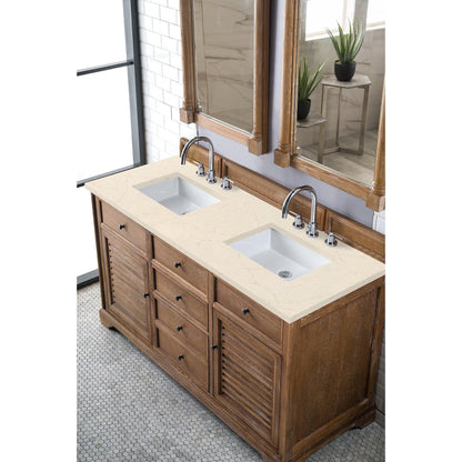 James Martin Vanities Savannah 60" Driftwood Double Vanity Cabinet With 3cm Eternal Marfil Quartz Top