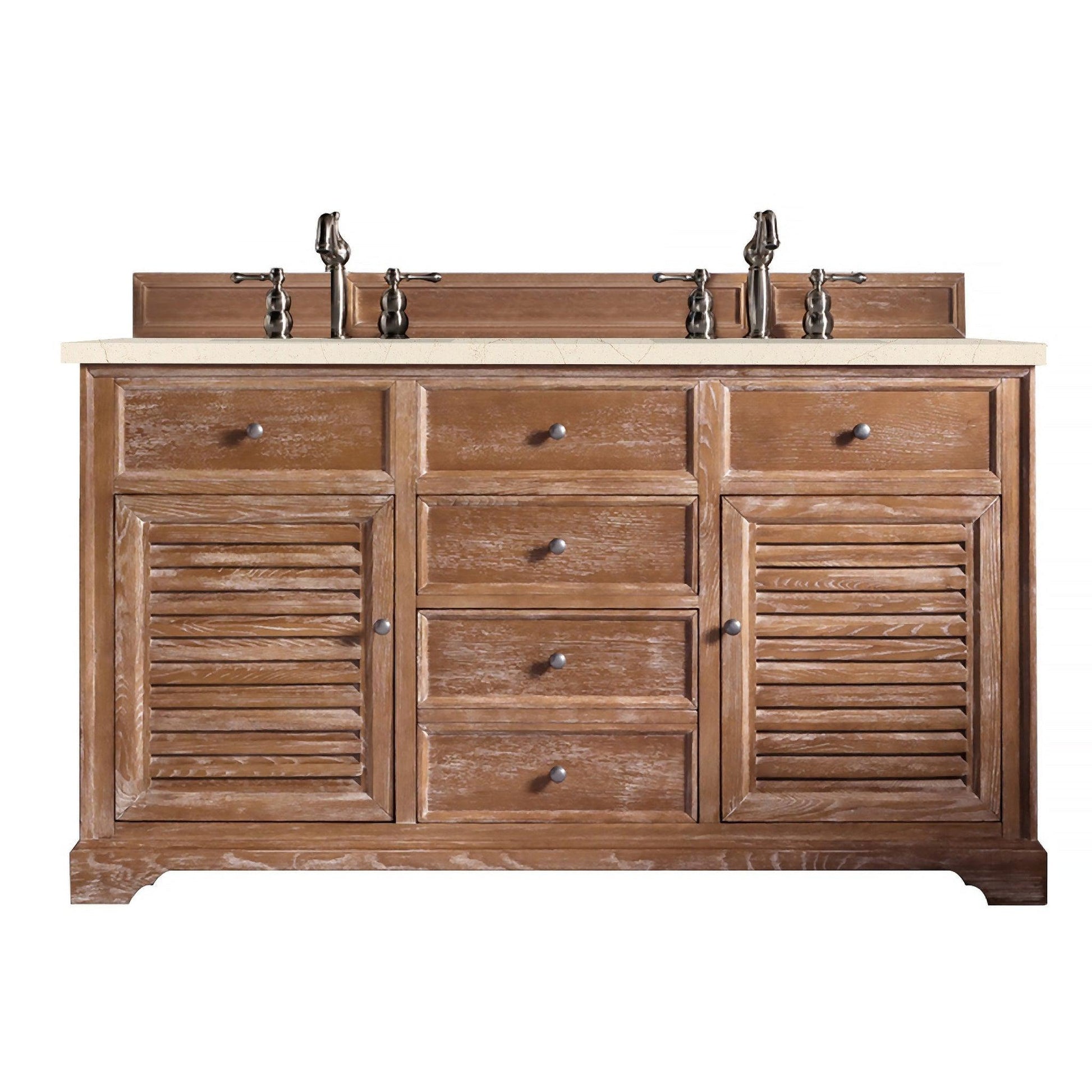 James Martin Vanities Savannah 60" Driftwood Double Vanity Cabinet With 3cm Eternal Marfil Quartz Top