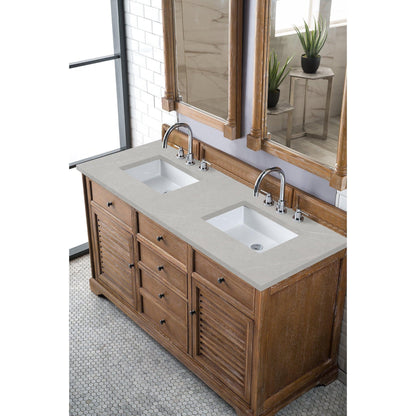 James Martin Vanities Savannah 60" Driftwood Double Vanity Cabinet With 3cm Eternal Serena Quartz Top