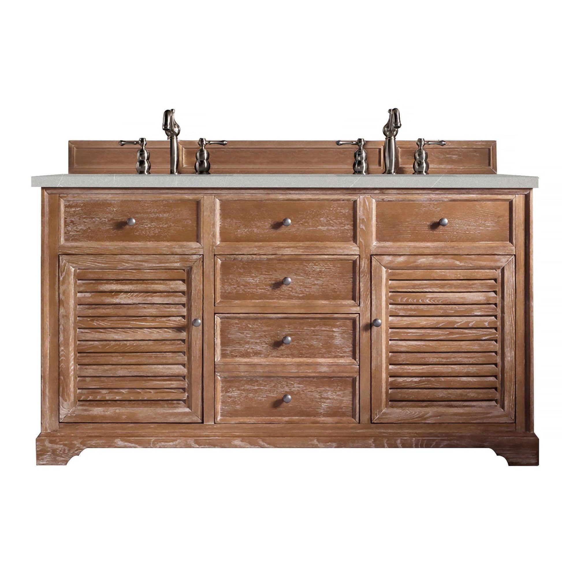 James Martin Vanities Savannah 60" Driftwood Double Vanity Cabinet With 3cm Eternal Serena Quartz Top