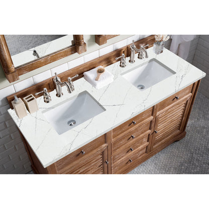 James Martin Vanities Savannah 60" Driftwood Double Vanity Cabinet With 3cm Ethereal Noctis Quartz Top