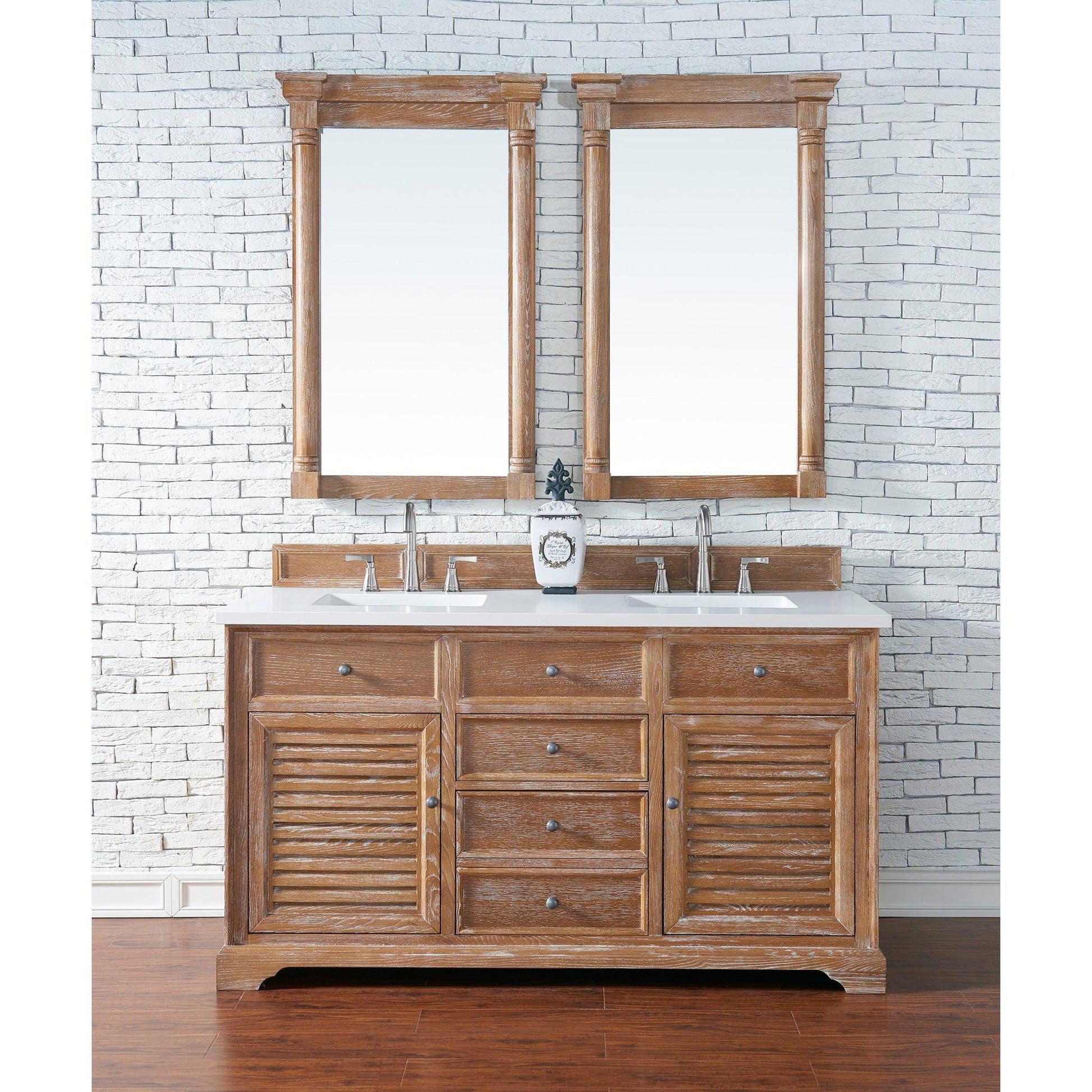 James Martin Vanities Savannah 60" Driftwood Double Vanity Cabinet With 3cm White Zeus Quartz Top