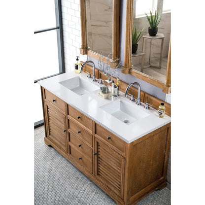 James Martin Vanities Savannah 60" Driftwood Double Vanity Cabinet With 3cm White Zeus Quartz Top