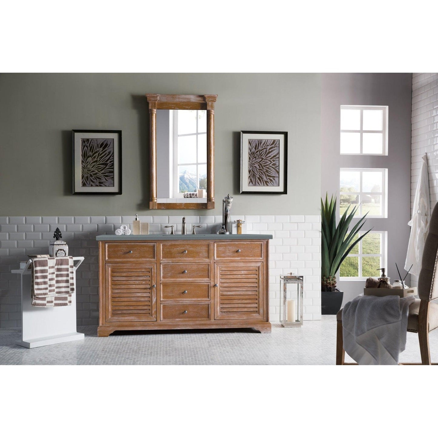 James Martin Vanities Savannah 60" Driftwood Single Vanity Cabinet With 3cm Cala Blue Quartz Top