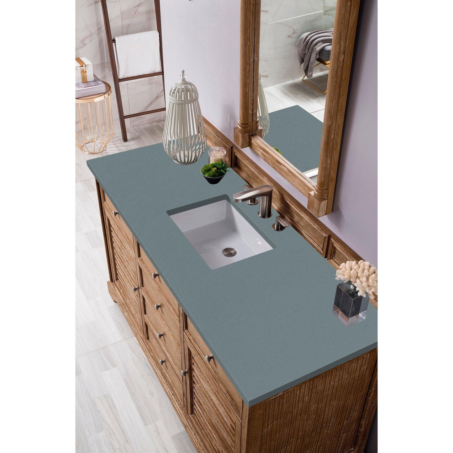 James Martin Vanities Savannah 60" Driftwood Single Vanity Cabinet With 3cm Cala Blue Quartz Top