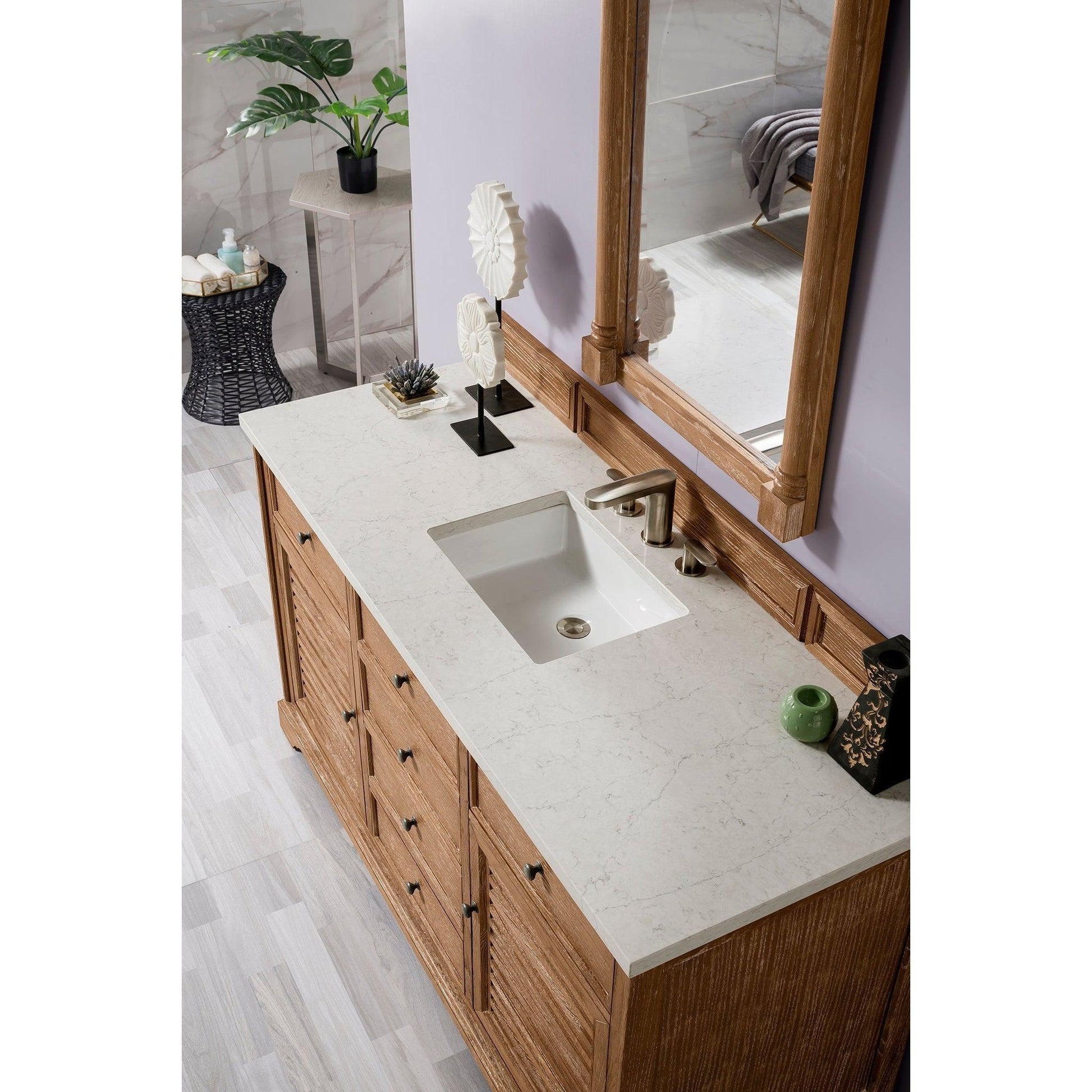 James Martin Vanities Savannah 60" Driftwood Single Vanity Cabinet With 3cm Eternal Jasmine Pearl Quartz Top