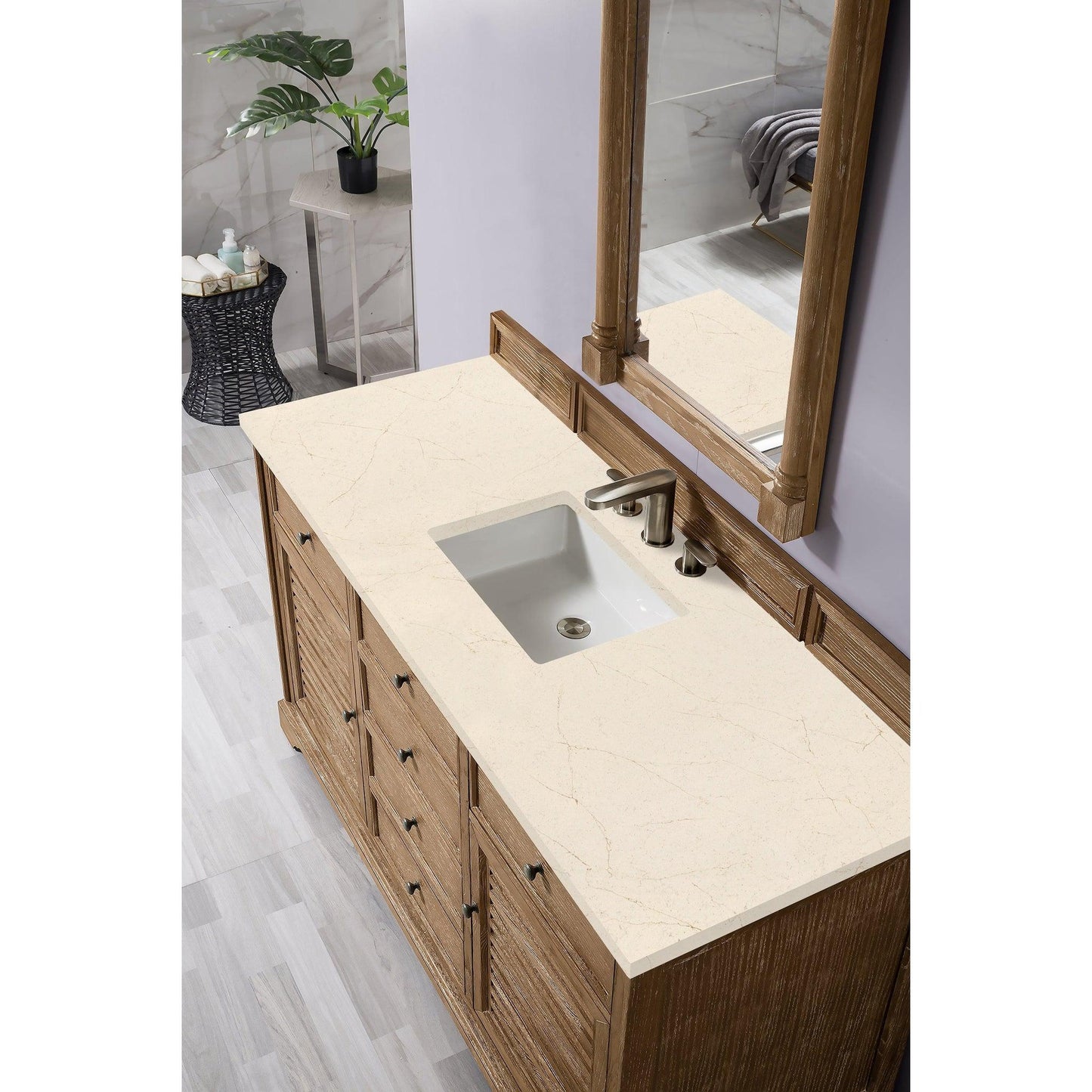 James Martin Vanities Savannah 60" Driftwood Single Vanity Cabinet With 3cm Eternal Marfil Quartz Top