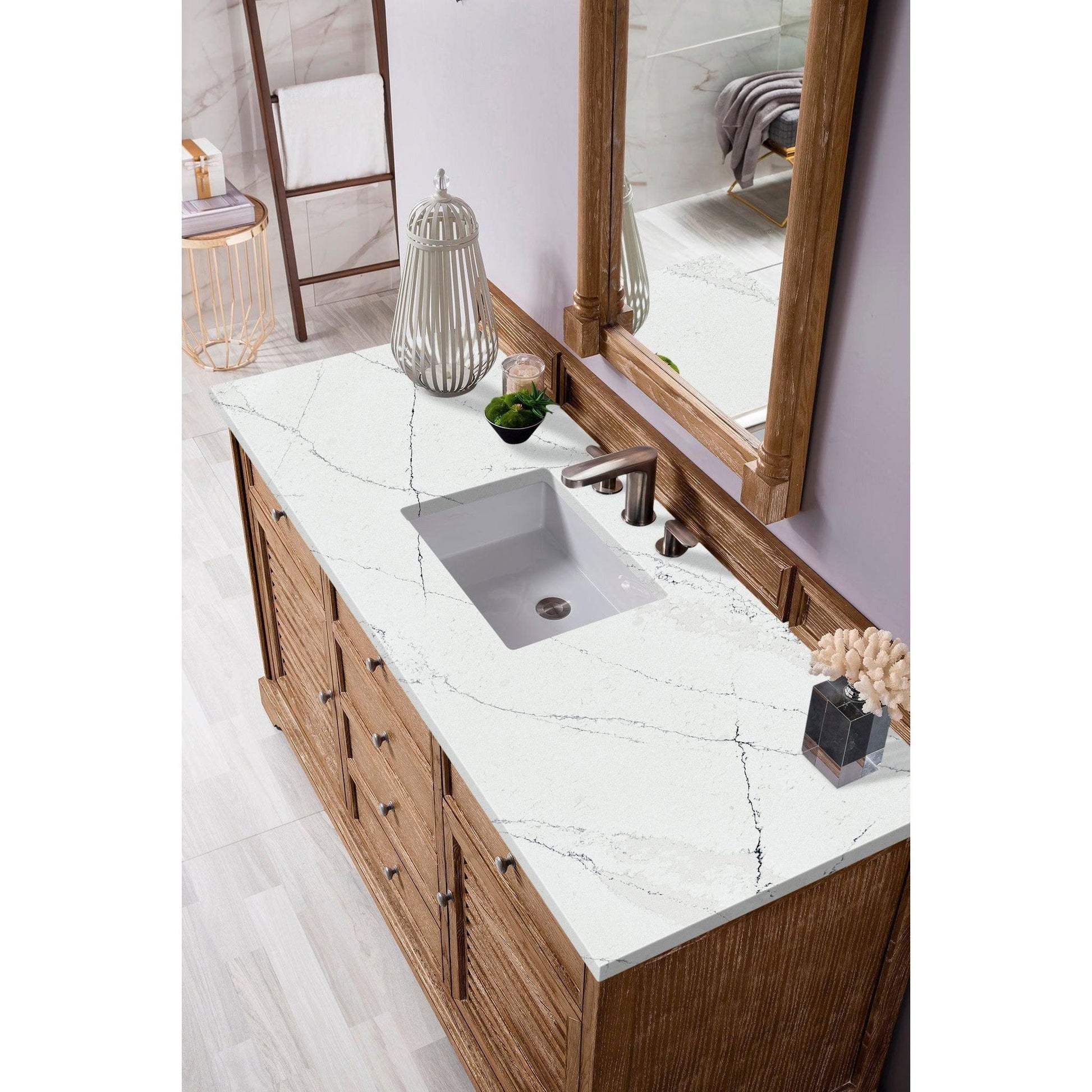 James Martin Vanities Savannah 60" Driftwood Single Vanity Cabinet With 3cm Ethereal Noctis Quartz Top