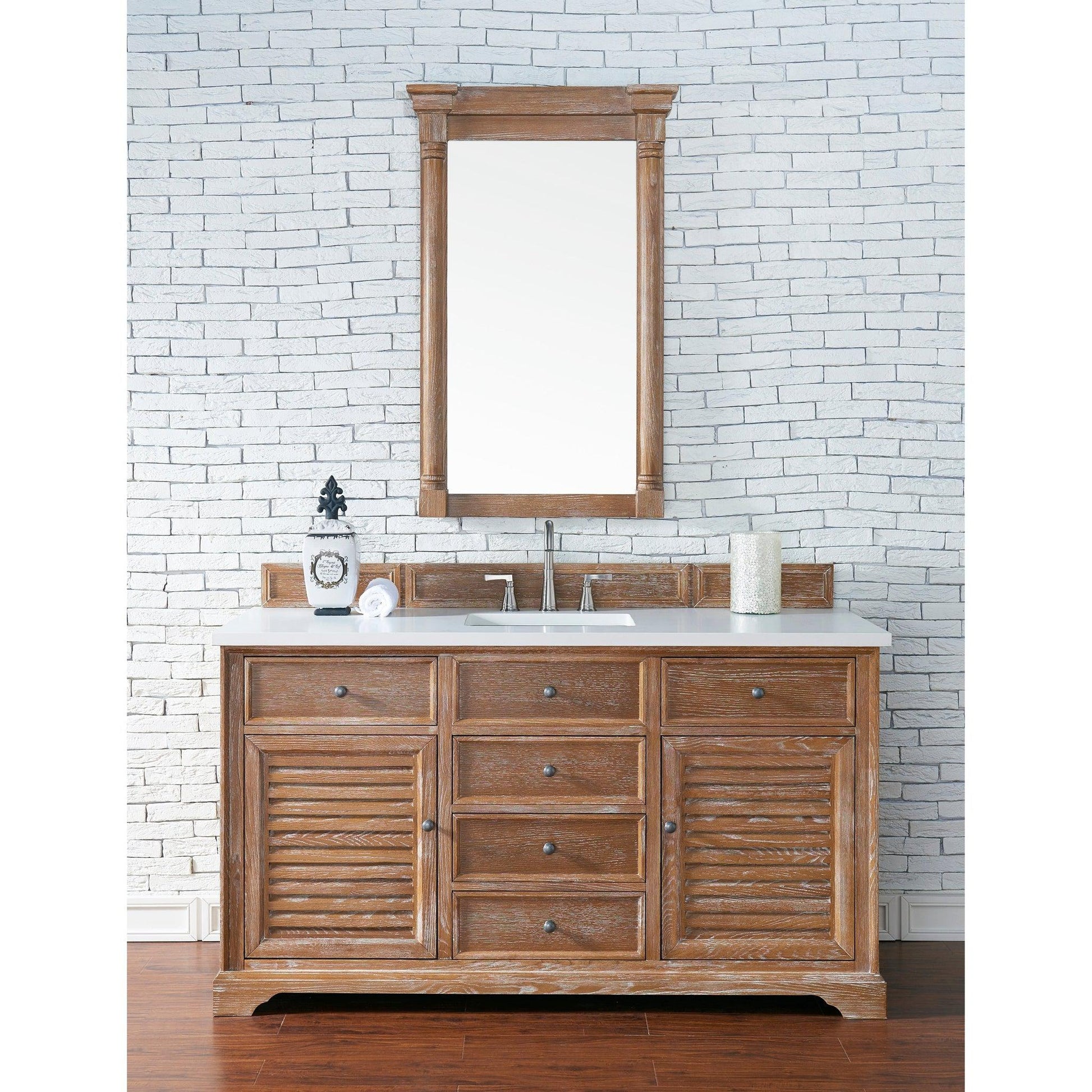 James Martin Vanities Savannah 60" Driftwood Single Vanity Cabinet With 3cm White Zeus Quartz Top