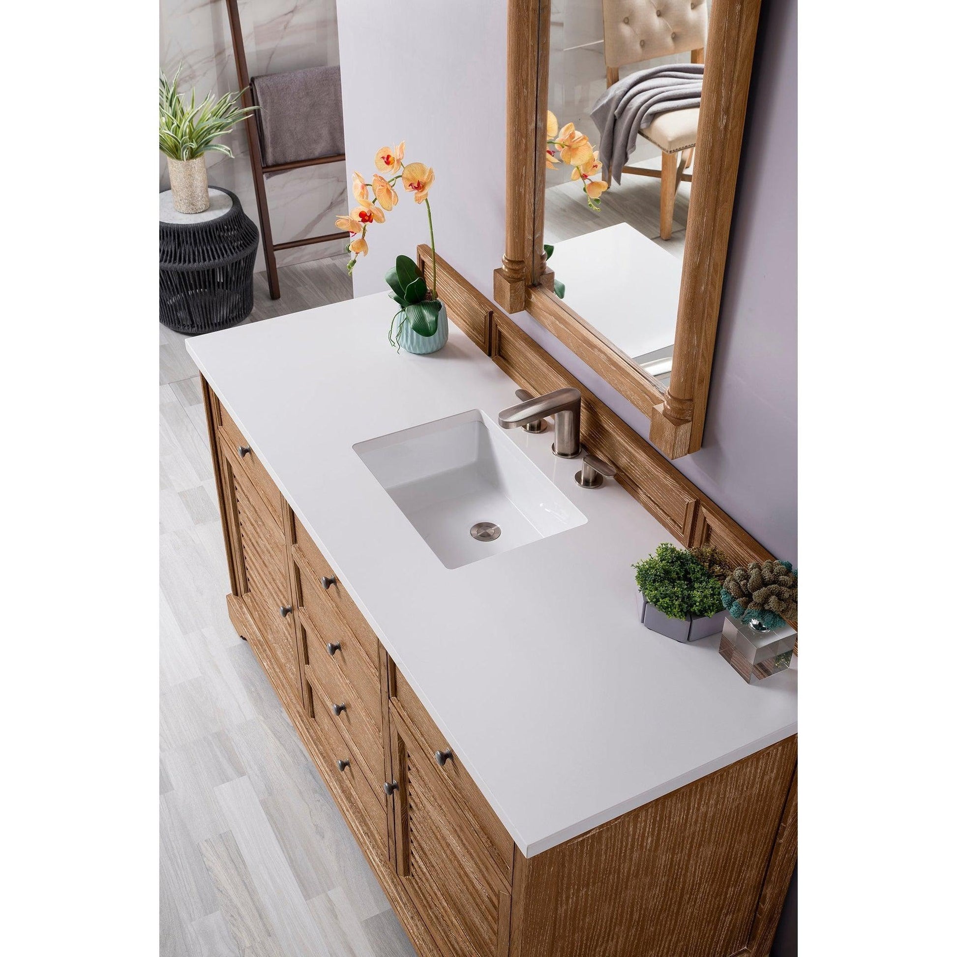 James Martin Vanities Savannah 60" Driftwood Single Vanity Cabinet With 3cm White Zeus Quartz Top