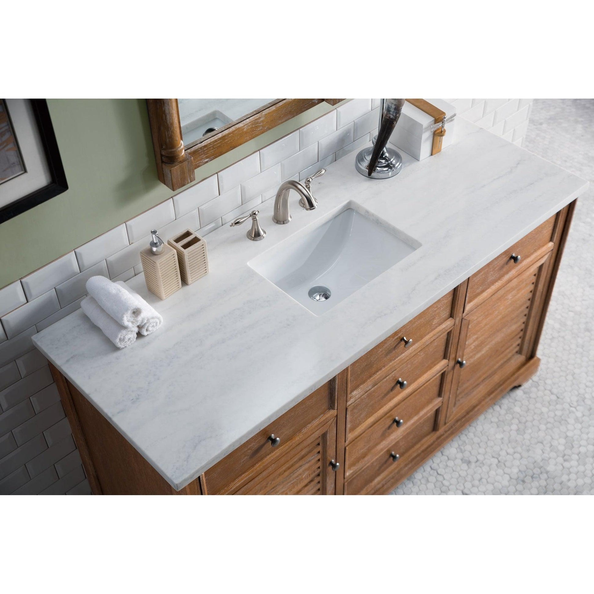 James Martin Vanities Savannah 60" Driftwood Single Vanity With 3cm Arctic Fall Solid Surface Top