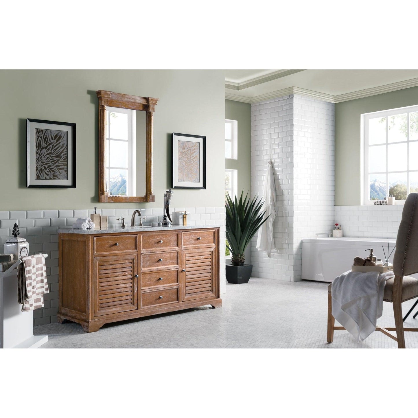 James Martin Vanities Savannah 60" Driftwood Single Vanity With 3cm Carrara Marble Top