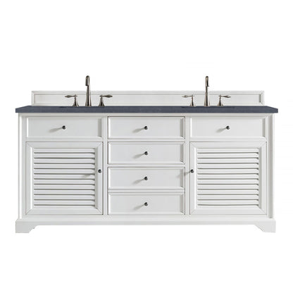 James Martin Vanities Savannah 72" Bright White Double Vanity Cabinet With 3cm Charcoal Soapstone Quartz Top