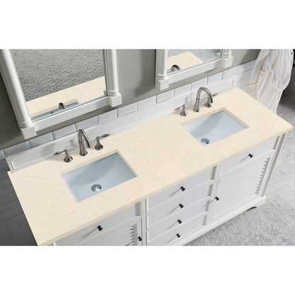 James Martin Vanities Savannah 72" Bright White Double Vanity Cabinet With 3cm Eternal Marfil Quartz Top