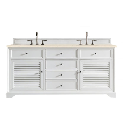 James Martin Vanities Savannah 72" Bright White Double Vanity Cabinet With 3cm Eternal Marfil Quartz Top