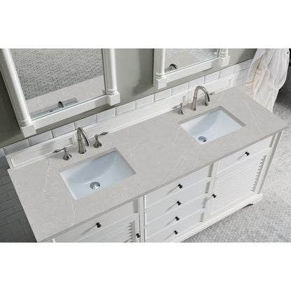 James Martin Vanities Savannah 72" Bright White Double Vanity Cabinet With 3cm Eternal Serena Quartz Top