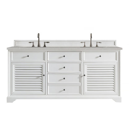 James Martin Vanities Savannah 72" Bright White Double Vanity Cabinet With 3cm Eternal Serena Quartz Top