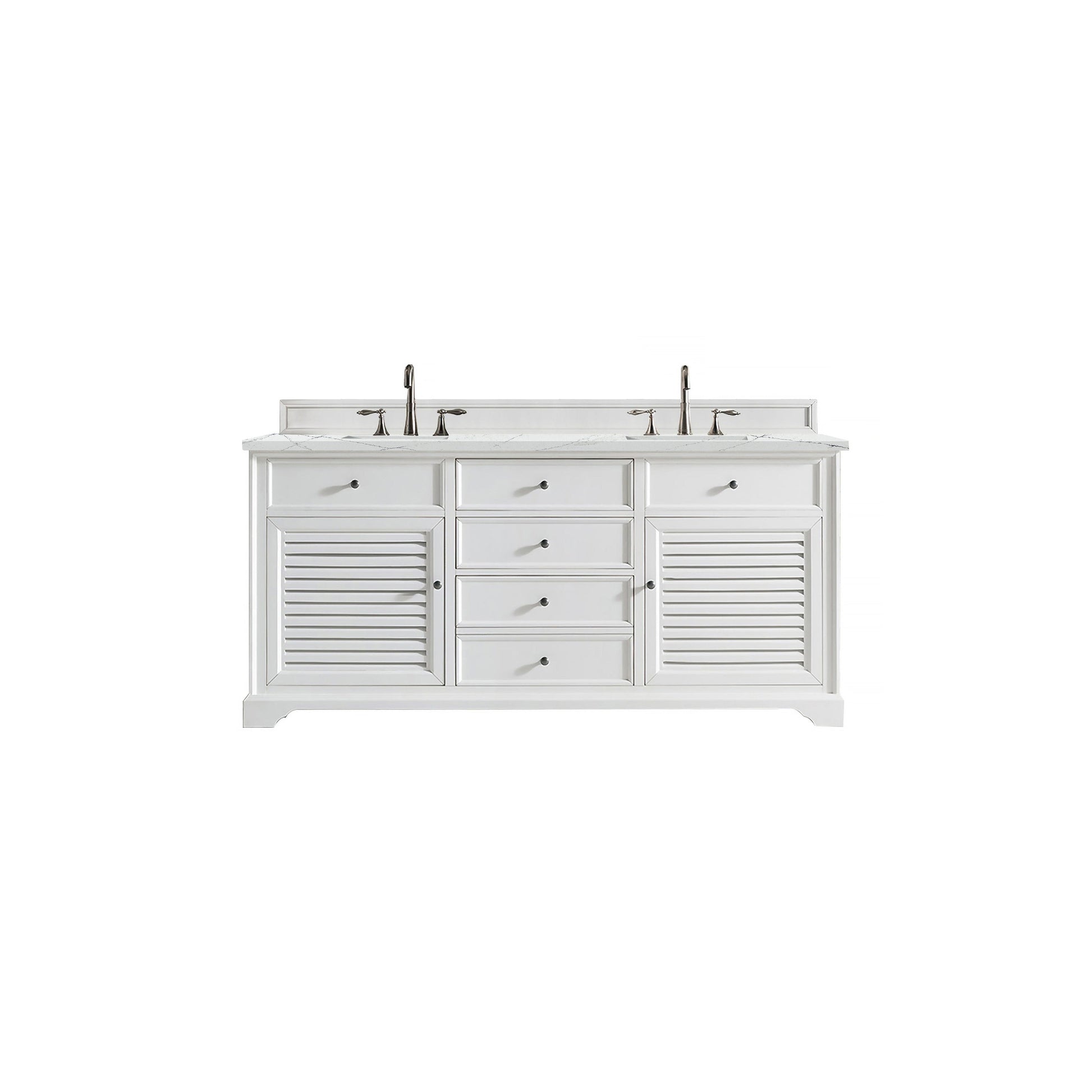 James Martin Vanities Savannah 72" Bright White Double Vanity Cabinet With 3cm Ethereal Noctis Quartz Top