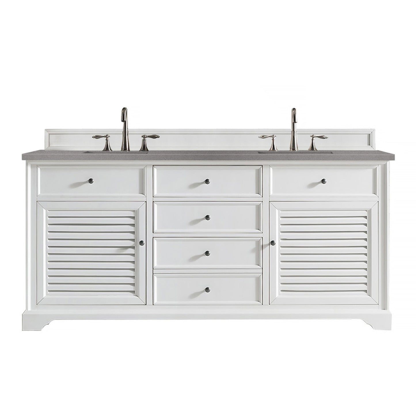 James Martin Vanities Savannah 72" Bright White Double Vanity Cabinet With 3cm Grey Expo Quartz Top