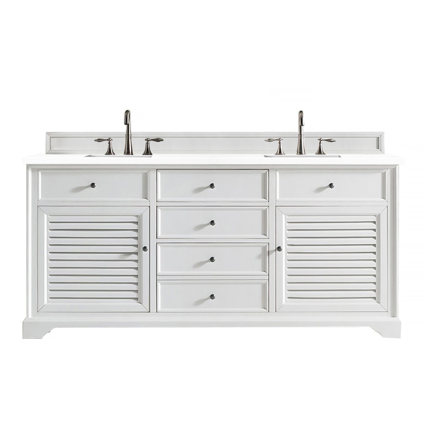 James Martin Vanities Savannah 72" Bright White Double Vanity Cabinet With 3cm White Zeus Quartz Top
