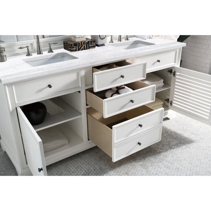 James Martin Vanities Savannah 72" Bright White Double Vanity With 3cm Arctic Fall Solid Surface Top