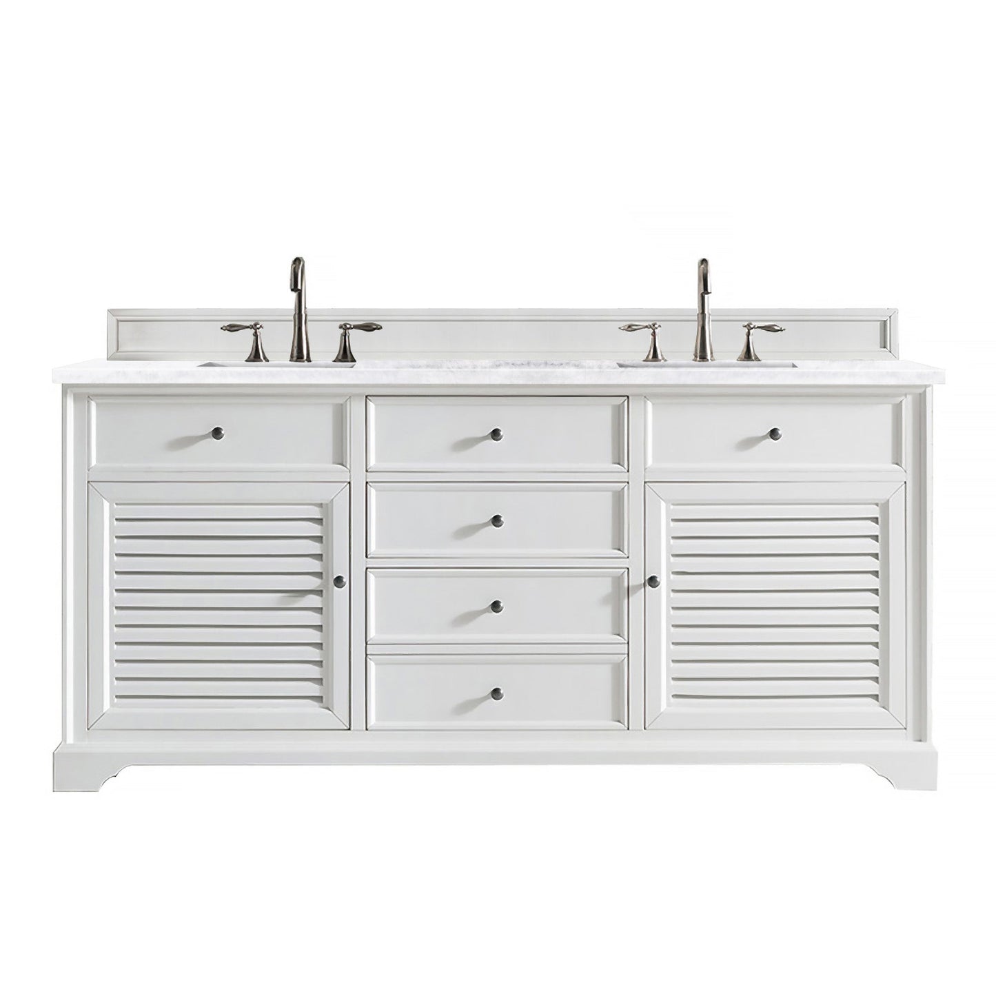 James Martin Vanities Savannah 72" Bright White Double Vanity With 3cm Arctic Fall Solid Surface Top