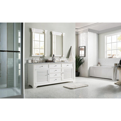 James Martin Vanities Savannah 72" Bright White Double Vanity With 3cm Carrara Marble Top