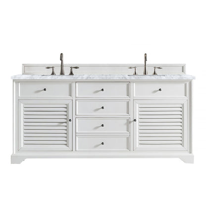 James Martin Vanities Savannah 72" Bright White Double Vanity With 3cm Carrara Marble Top