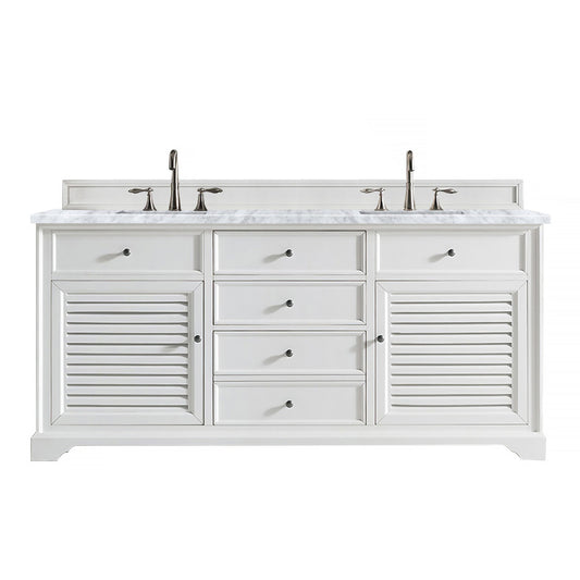 James Martin Vanities Savannah 72" Bright White Double Vanity With 3cm Carrara Marble Top